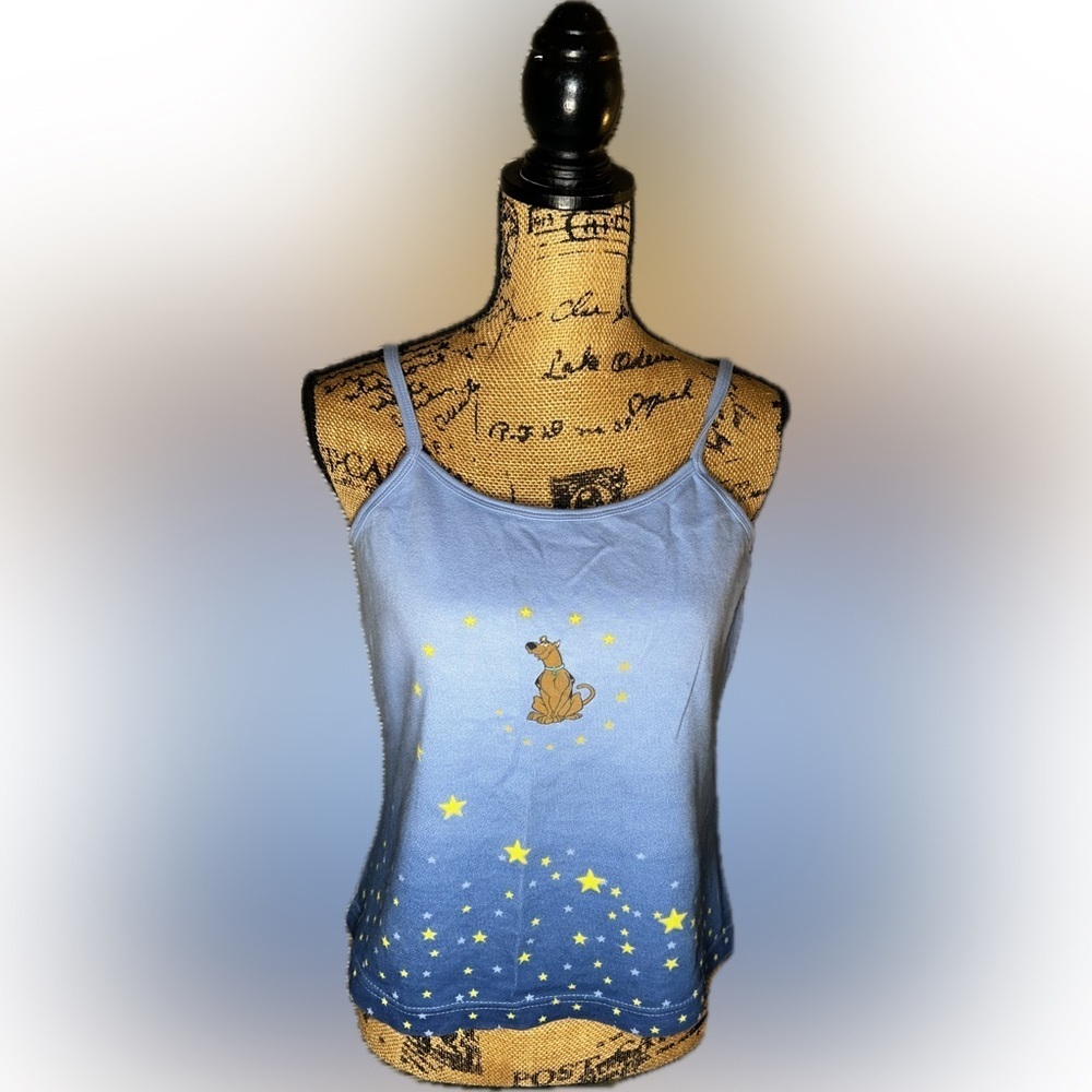 Vintage 90s Y2K Blue Scooby-Doo Stars Celestial Women's Sleep Cami Tank Top XL